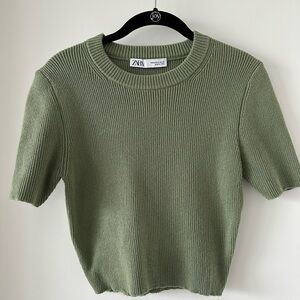 Zara Olive Green Ribbed Knit Top